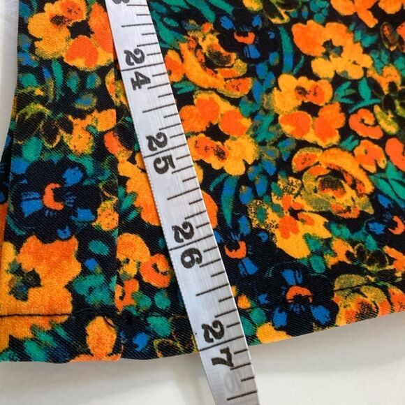 NWT Cute Faux Belt 12 Blue Stretch Floral Side Zipper Flared Leg Pants - Picture 7 of 11